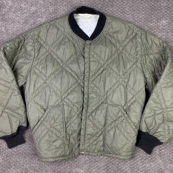 Vintage JCPenney Towncraft Quilted Bomber Jacket Mens Large Medium Olive Penneys - Picture 1 of 14